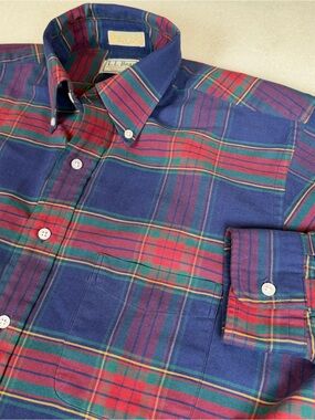 Vintage L.L. Bean Shirt Mens 16 33 Plaid USA Made Single Needle Tailoring Hiking